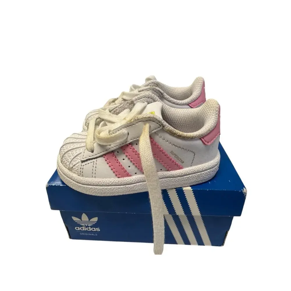 Adidas Superstar I Sneakers Infant Toddler Sz 4K White Light Pink Lace Up BY3720